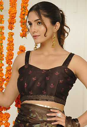 Digital Printed Chiffon Saree in Brown