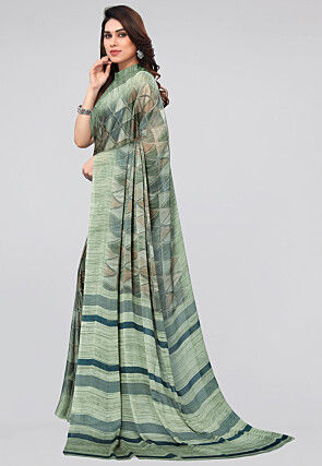 Digital Printed Chiffon Saree in Dusty Green