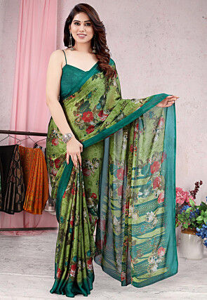 Digital Printed Chiffon Saree in Green