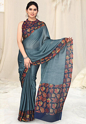 Digital Printed Chiffon Saree in Grey