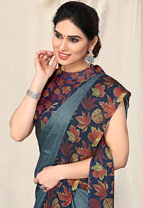 Digital Printed Chiffon Saree in Grey