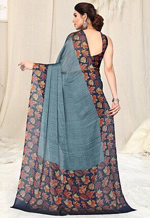 Digital Printed Chiffon Saree in Grey