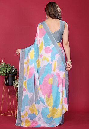 Half N Half Chiffon Saree in Grey and Blue