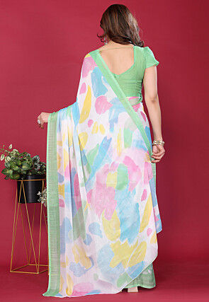 Half N Half Chiffon Saree in Light Green and Multicolor