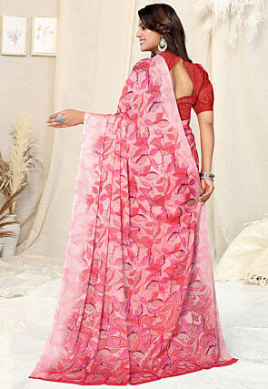 Digital Printed Chiffon Saree in Light Pink