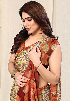 Digital Printed Chiffon Saree in Light Yellow