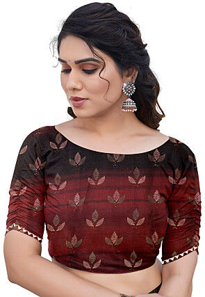 Digital Printed Chiffon Saree in Maroon and Black