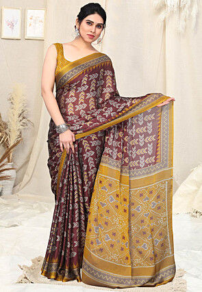 Digital Printed Chiffon Saree in Maroon