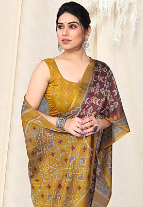 Digital Printed Chiffon Saree in Maroon