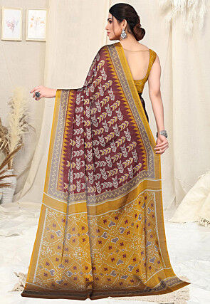 Digital Printed Chiffon Saree in Maroon