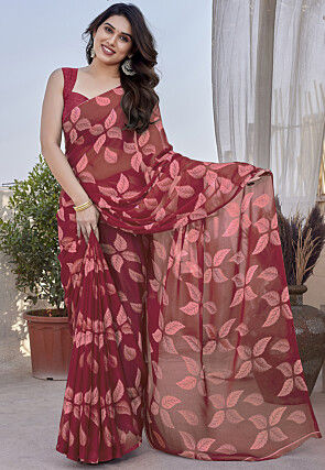 Digital Printed Chiffon Saree in Maroon
