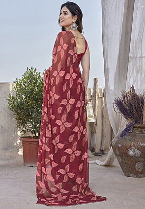 Digital Printed Chiffon Saree in Maroon