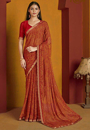 Digital Printed Chiffon Saree in Maroon