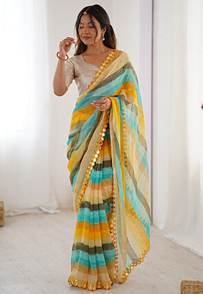 Digital Printed Chiffon Saree in Multicolor