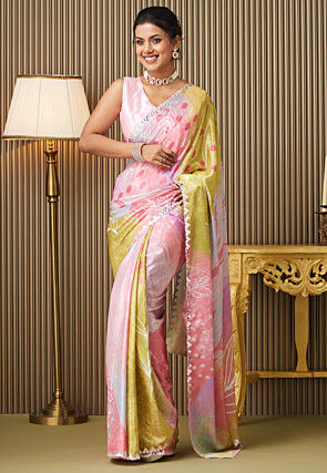 Digital Printed Chiffon Saree in Multicolor