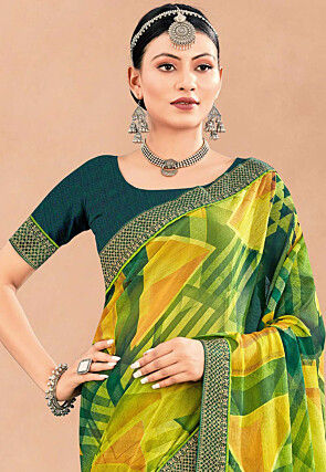 Digital Printed Chiffon Saree in Multicolor