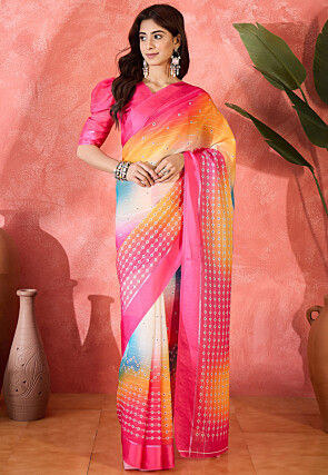 Digital Printed Chiffon Saree in Multicolor