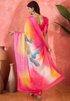 Digital Printed Chiffon Saree in Multicolor