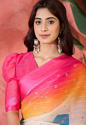 Digital Printed Chiffon Saree in Multicolor