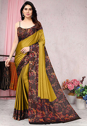 Digital Printed Chiffon Saree in Mustard