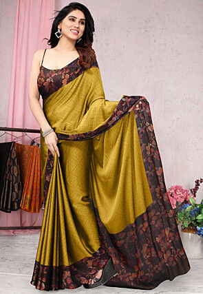 Digital Printed Chiffon Saree in Mustard