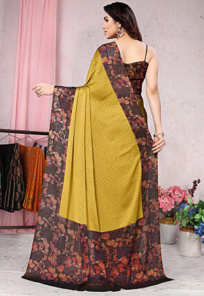 Digital Printed Chiffon Saree in Mustard