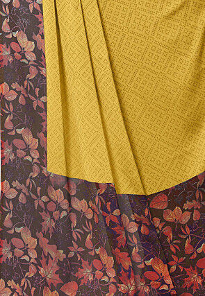 Digital Printed Chiffon Saree in Mustard