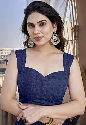 Digital Printed Chiffon Saree in Navy Blue