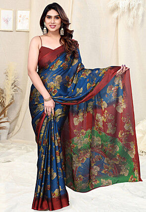 Digital Printed Chiffon Saree in Navy Blue