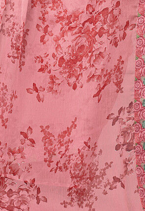 Digital Printed Chiffon Saree in Peach