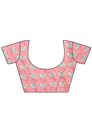 Digital Printed Chiffon Saree in Peach