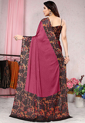 Digital Printed Chiffon Saree in Pink