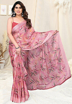 Digital Printed Chiffon Saree in Pink