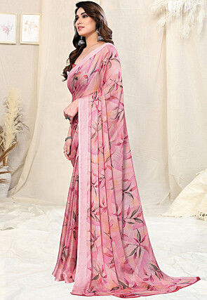 Digital Printed Chiffon Saree in Pink