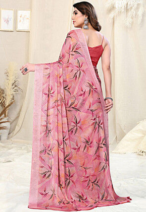 Digital Printed Chiffon Saree in Pink