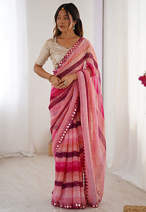 Digital Printed Chiffon Saree in Pink