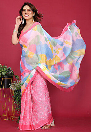 Half N Half Chiffon Saree in Pink and Multicolor