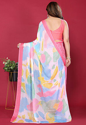 Half N Half Chiffon Saree in Pink and Multicolor