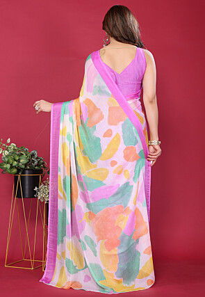 Half N Half Chiffon Saree in Pink and Multicolor