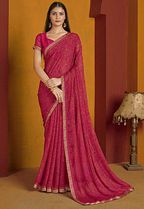 Digital Printed Chiffon Saree in Pink