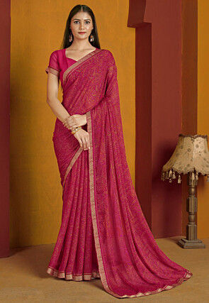 Digital Printed Chiffon Saree in Pink