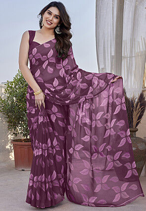 Digital Printed Chiffon Saree in Purple
