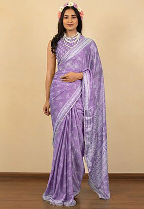 Digital Printed Chiffon Saree in Purple