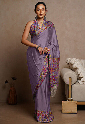 Digital Printed Chiffon Saree in Purple