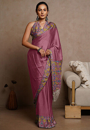 Digital Printed Chiffon Saree in Purple