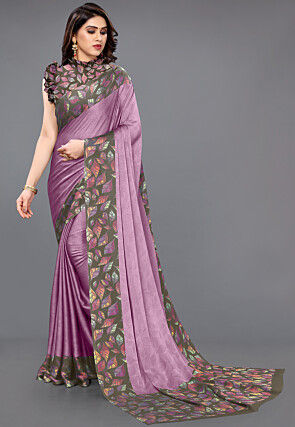 Digital Printed Chiffon Saree in Purple