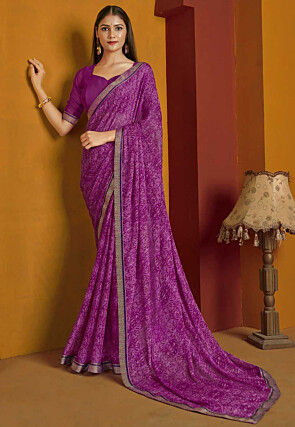 Digital Printed Chiffon Saree in Purple