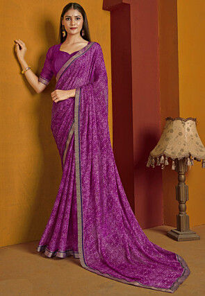 Digital Printed Chiffon Saree in Purple