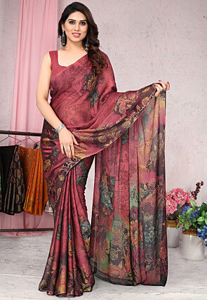 Digital Printed Chiffon Saree in Red