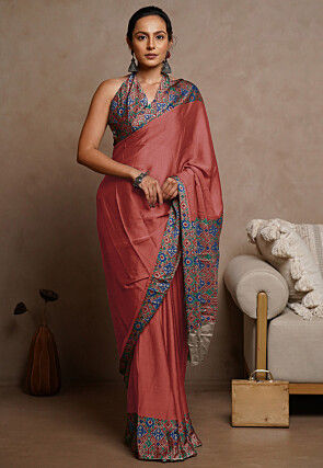 Digital Printed Chiffon Saree in Rust